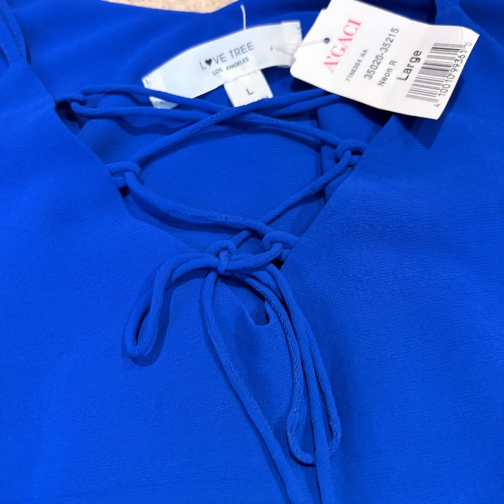 Love Tree Cobalt Blue Double Layer Sheer Strappy Tank Top NEW Womens Large Gift - Picture 5 of 9